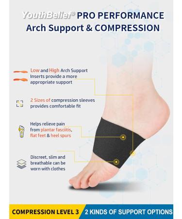 Plantar Fasciitis Relief Brace & Arch Support Sleeves - Adjustable Cushioned Support for Flat Feet & Foot Pain - Sizes M 5-8 / W 6-9.5 - Black - Buy Online on GoSupps.com