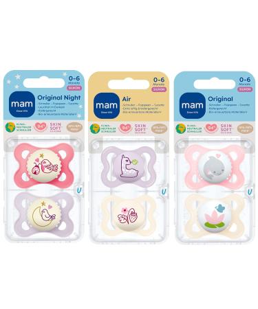 MAM Day & Night Silicone Pacifiers for Girls | Set of 6 with Sterilized Transport Boxes | International Shipping Available - Buy Online on GoSupps.com