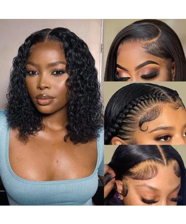UKASI Short Curly Bob Wig Human Hair Deep Wave 13x4 Lace Front Wigs Human Hair for Women 180% Density 100% Virgin Human Hair Short Deep Curly Frontal Bob Wigs Pre Plucked True To Length 12 Inch 12 Inch natural black colo...