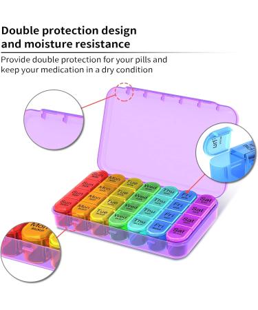 Betife Weekly Pill Box Organizer - 7 Day Daily Pill Dispenser with 4 Compartments for Medication, Vitamins, and Supplements (Purple) - Buy Online on GoSupps.com