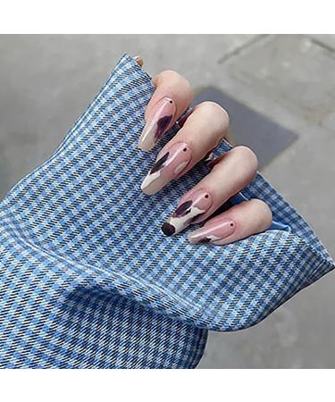 Press on Nails Professinal False Nail Kit -3D French Long Press on Nails Glossy Fake Nails Full Cover Ballerina Nails Tips for Women and Girls Gift (Color : F)