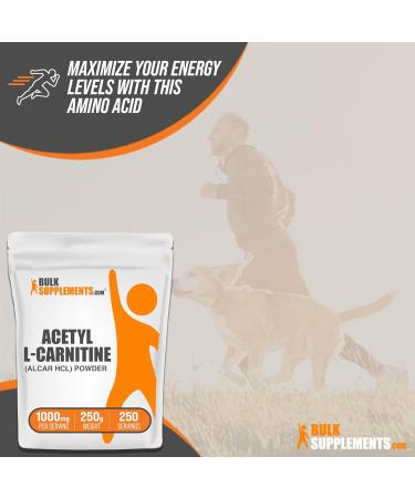 BulkSupplements Acetyl L-Carnitine Powder 1500mg - Gluten Free ALCAR Supplement - 250g (166 Servings) - International Shipping - Buy Online on GoSupps.com