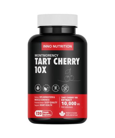 Tart Cherry 10 000mg Montmorency 10X Extract 120 Capsules Gout Pain Relief Vegetarian Potassium Non-GMO Allergen-Free Made in Canada (120 count (pack of 1))
