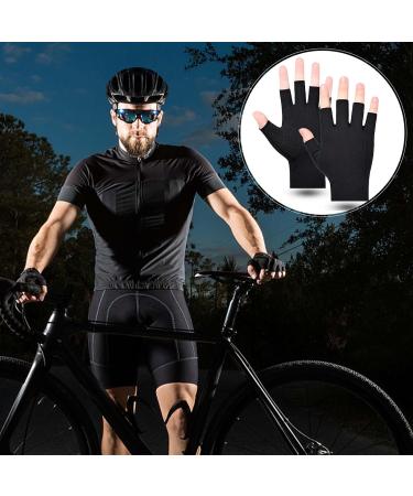 Summer Semi-Finger Men's Cotton Bicycle Gloves | Anti-Slip UV Protection Thin Sun Protection for Driving Golf & Cycling - Black - Buy Online on GoSupps.com