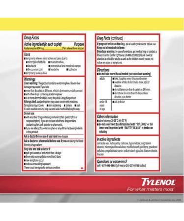 Tylenol Arthritis Pain Reliever - 290 Caplets 650mg - Extended Release Acetaminophen - Buy Online on GoSupps.com