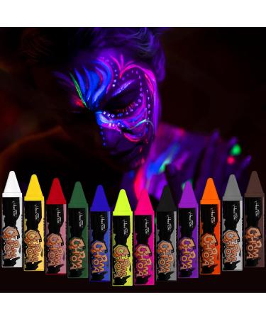 Nebulaglam 12 colors UV Bodypainting UV Color Schminke Neon UV children's make -up Set Face Paint make -up set Fasching Carnival Halloween Christmas Schminke A# 12 Colors