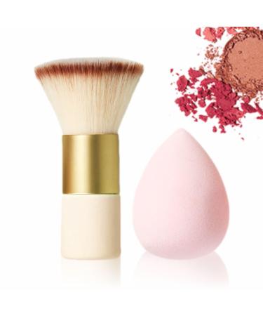 Professional Makeup Brush and Sponge Set - Beauty Blenders Concealer Sponge Makeup Kabuki Foundation Brush for Stippling Liquid Blending Face Brush Super Soft & Non Latex (2 PC)
