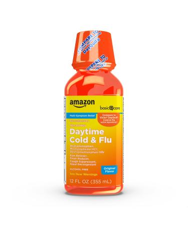 Amazon Basic Care Daytime Cold and Flu Relief Non-Drowsy Liquid Cold Medicine 12 Fluid Ounce 12 Fl Oz (Pack of 1)