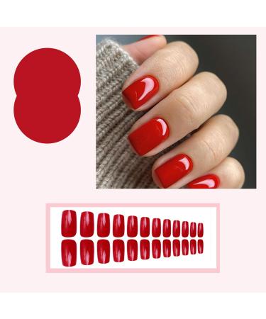 Red Press on Nails - Short Square Glossy Gel Fake Nails | Reusable Acrylic Manicure | 24 Pcs Classic Stylish Nail Art - Buy Online on GoSupps.com