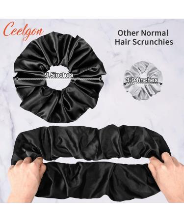 9.5 inch Silk Oversized Scrunchies 3 Pack - Extra Large Satin Hair Ties for Women and Girls - Black Black Black - Buy Online on GoSupps.com