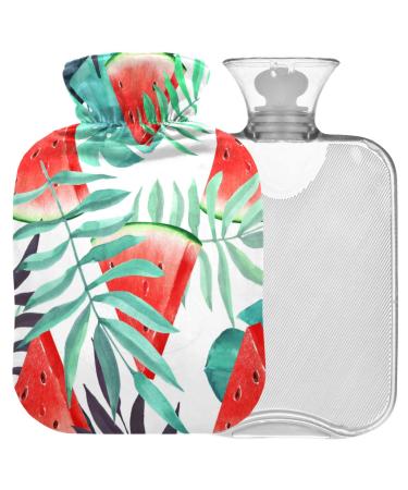 Naanle watermelon slice Palm leaf heat bottle with cover Transparent hot water bottle 1l warm steadel for bed handfoot heat pain relief heat and cold therapy