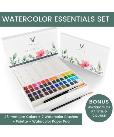 Watercolor Paint Set with 48 Premium Colors, Brushes, Palette, Paper Pad & eBook - Buy Online on GoSupps.com