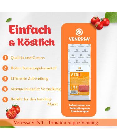 VENESSA VTS 1 Pack of 10 Tomato Soup Powder 1 kg Fresh and creamy automatic soup Natural tomato taste Soluble lump-free Suitable for vending machines - Buy Online on GoSupps.com