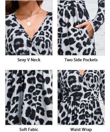 OUGES Women's Spring Casual Midi Dress with Long Sleeve V-Neck and Floral Print - S Leopard02 - Buy Online on GoSupps.com