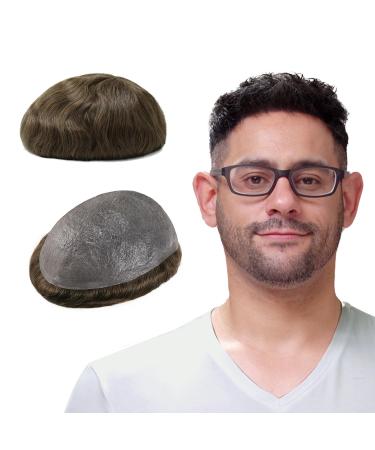 Lordhair Toupee for Men with 100% European human hair 8x10 inch Hairpiece for Men 0.03mm Ultra Thin Skin Hairsystem All V-looped Mens Toupee (Light Brown #7) Light Brown 7#