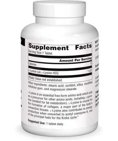 Source Naturals L-Lysine 1000mg - 200 Tablets | Immune Support & Healthy Skin - Buy Online on GoSupps.com