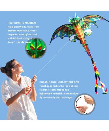Green Dragon Kite - Easy Flyer for Kids & Adults | Colorful Tail String | Outdoor Sports & Beach Fun - Buy Online on GoSupps.com