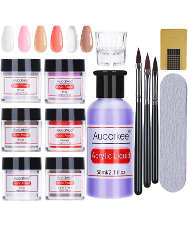 Acrylic Nail Kit, 6 Colors Acrylic Powder and Liquid Monomer Set with 3 Acrylic Nail Brushes Nail Forms for Professional Acrylic Nails Extension Carving Acrylic Nail Starter Kit for Beginners