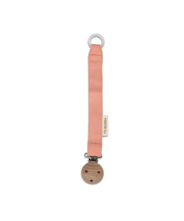 Filibabba pacifier chain made of organic cotton and wood |21 cm |Pacifier chain for boys and girls |Nickel-free metal clips |With silicone ring for attaching |Danish design (Coral)