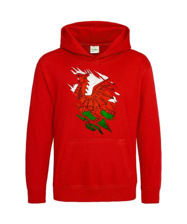 Purple Print House Wales Torn Baby Hoodie Wales Rugby Gifts for Toddler Wales Flag Torn Welsh Gift Cymru Rugby Boys Shirt Wales Present For Baby Boy and Girl 5-6 Years Red