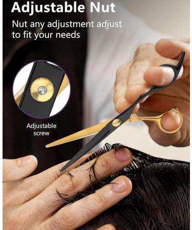 Hairdressing Barber Hair Scissor Professional Hair Cutting Scissor Haircut Beard Shaping Grooming for Men Women Children Pets Home Salon Barber (Black Gold) - Buy Online on GoSupps.com