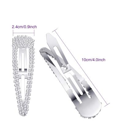 6-Piece 4 Rhinestone Snap Hair Clips - Crystal Metal Barrettes for Women & Girls | Wedding Hair Accessories - Silver - Buy Online on GoSupps.com