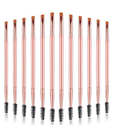 12 Pieces Eyebrow Brush Angled Eye Brow Brush and Spoolie Brush Double Ended Eyebrow Brushes Multi-functional Mini Eyelash Brushes for Precision Application Blending Tinting Eyebrow Powders Waxes Gels
