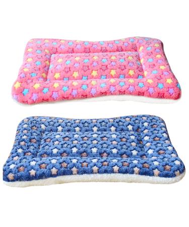 Hileyu 2 PCS Small Animal Plush Bed Warm Cat Dog Blanket Sleeping Pad Pet Pad Fluffy Bed Mat for Guinea Pig Hamster Rabbit Kitten Bunny Chinchilla Squirrel Hedgehog 11 x 11in (Pink dark blue)