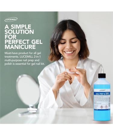 Lucemill Nail Prep & Wipe Gel Nail Polish Cleanser I 500ml | Professional Formula for Gel Nails Acrylics & Nail Tips | Alcohol for Nails & Gel Wipe Off Solution I Comes with 200 Lint Wipes - Buy Online on GoSupps.com