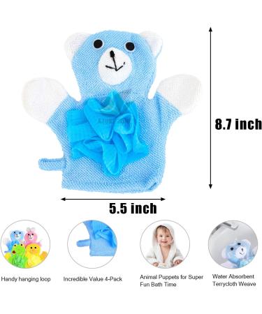 4 Pack Azure Zone Cartoon Hand Puppet Bath Wash Mitt Towel with Animal Designs - Perfect for Bath and Shower - Buy Online on GoSupps.com