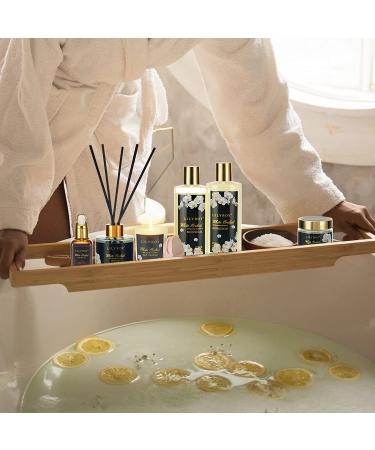 White Orchid Spa Gift Basket for Women - 18Pcs Birthday Gift Set with Diffuser, Shower Steamer, Himalayan Rocks, Jojoba Oil, Scented Candle & Golden Basket - Ideal Gifts for Her - Buy Online on GoSupps.com