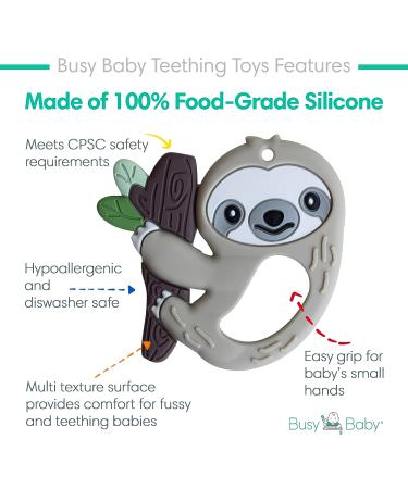 BUSY BABY Sloth Teething Toy - 2-in-1 Teether and Toy for Babies and Toddlers - 100% Food Grade Silicone - BPA/BPS Free - Dishwasher Safe - Buy Online on GoSupps.com