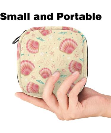 Stylish Pink Menstruation Pad Bag with Zipper | Women's Napkin & Tampon Organizer | Cute Summer Shells Design - Buy Online on GoSupps.com
