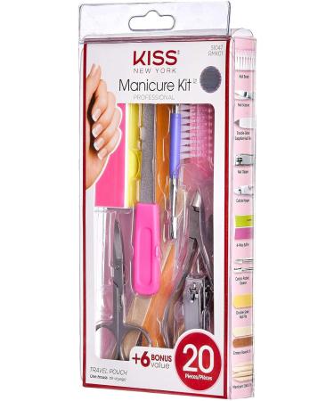 KISS 20-Piece Professional On-The-Go Manicure Kit Nail Clipper Cuticle Nipper Brush Cuticle Pusher Emery Boards Metal File Large File Buffing Block Manicure Sticks Scissors Travel Pouch - Buy Online on GoSupps.com