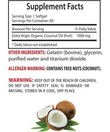 Extra Virgin Coconut Oil Softgels 3000mg - Weight Loss & Memory Support Supplement - 60 Gels - Buy Online on GoSupps.com