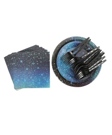 Cabilock 24 Set Convenient Plates Paper Plates Outer Space Party Decorations Space Decorations for Party Cutlery Night Sky Dinnerware Abs Child Paper Cup Birthday Party Supplies