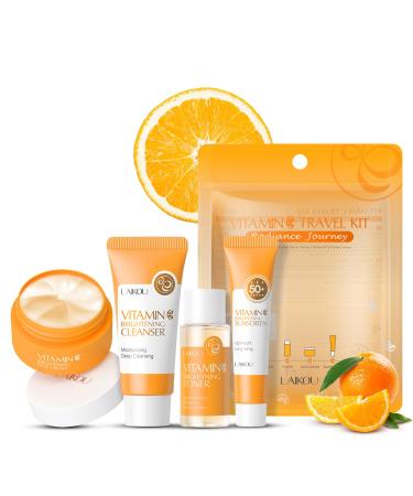 Vitamin C Travel Skincare Set for Teenage Girls Skin Care Set Travel Kit 4 Pack Face Routine Set for Women and Girls with Cleanser Toner Face Cream Sunscreen SPF50 - Travel Essentials Gift Set