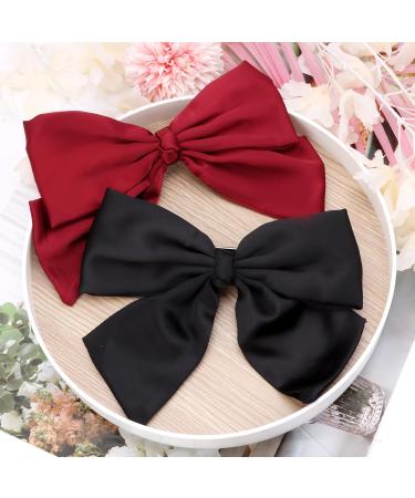 Hair Clips with Bow 2 Hair Accessories for Women Pure Colour Hair Bow Soft Satin Hair Bows for Girls Fashions Girls Hair Accessories Spring Clip Hair Jewellery Black Bow Red Hair Bow for Women Girls - Buy Online on GoSupps.com