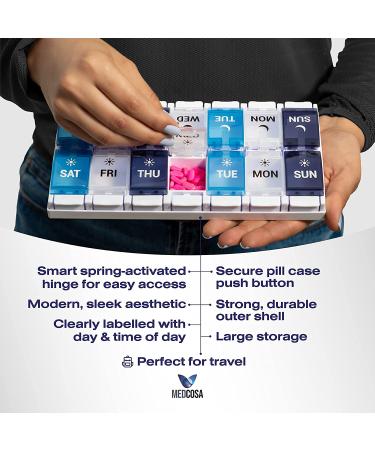 Medcosa 7-Day Pill Case | AM & PM Medicine Organizer | 2x Daily Supplement Box with 14 Compartments - Buy Online on GoSupps.com