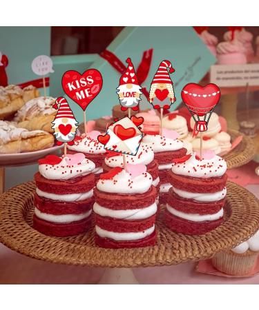 25 Pieces Wedding Red Cupcake Toppers Picks Red Heart Love KISS ME BE Mine Gnomes Happy Birthday Cake Topper Sweet Love Theme Party Cake Decor Supply Food Fruit Picks for Party Dessert Decoration Vn - Buy Online on GoSupps.com