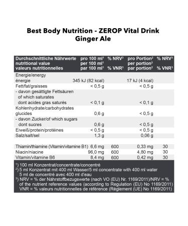 Best Body Nutrition Vital Drink Zerop - Sugar-Free Ginger Ale Concentrate | 1L Makes 80L | Original Beverage Syrup - Buy Online on GoSupps.com