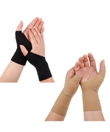 Dacitiery 2 Pairs Gel Hand Wrist Support Brace Thumb Injury Pads Wrist and Thumb Support for Arthritis Joint Pain Compression Gloves for Sports Daily Wear Pain Relief Tendonitis(Black+Beige)