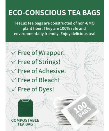 TeeLux Green Tea Bags 100 Count - 100% Pure & Natural Antioxidant-Rich Green Tea - Caffeinated Support for Overall Health - Biodegradable Tea Bags - Pack of 1 - Buy Online on GoSupps.com