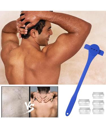 Back Hair Razor for Men - Ergonomic 2-in-1 Silicone Handle | Flexible Anti-Slip Grooming Tool for Adults | Blue Care & Massage - Buy Online on GoSupps.com