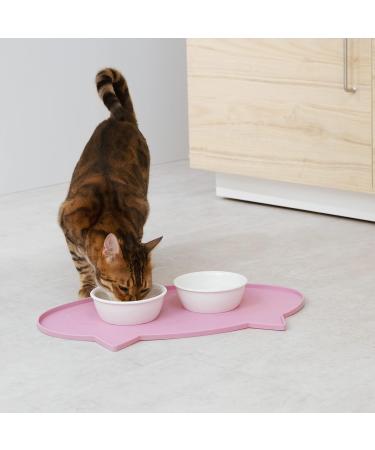 Navaris Cat Food Bowl Mat - 50x32 cm Silicone Non-Slip Feeding Placemat with Cat Ears Design - Pink - Buy Online on GoSupps.com