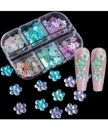 120Pcs 3D Acrylic Flower Nail Charms for Acrylic Nails Flat Mixed Size Iridescent Nail Art Rhinestone Kawaii Nail Charms Flat Back Nail Gems Nails Supplies DIY Jewelry Craft Accessories 1937-C