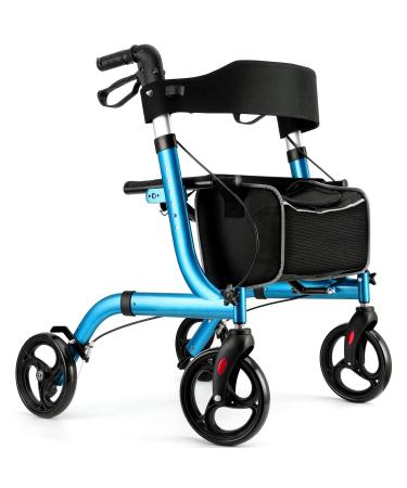 Healconnex Rollator Walkers for Seniors-Folding Rollator Walker with Seat and Four 8-inch Wheels-Medical Rollator Walker with Comfort Handles and Thick Backrest-Lightweight Aluminium Frame ,Blue
