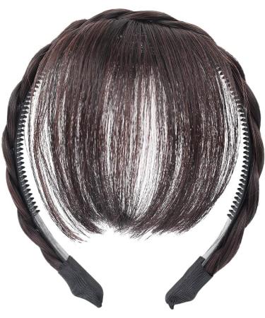 Fluffy Fake Hair Band Bangs Heat Resistant Wig - Dark Brown with Sideburns - Trendy Braid Headband Hair Extension - Buy Online on GoSupps.com