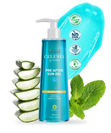 Celenes by Sweden Pre & After Sun Gel 200 ml, All Skin Types - After Sun Milk in Refreshing Gel, Moisturizing, Soothing Postbiotic Regeneration, Hydration, Lasting Essential Minerals
