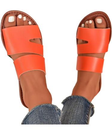 Bexdug Women's Simple Slide Sandals - Flat Rubber Open Toe Leisure Shoes | Size 40 EU | Stylish Home Footwear in Orange - Buy Online on GoSupps.com